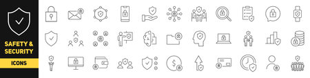 Set of safety and security icons. Linear style. Vector illustrationのイラスト素材