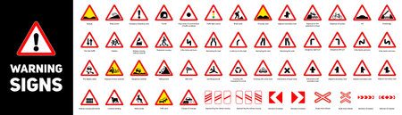 Set of warning road signs on a white backgroundのイラスト素材