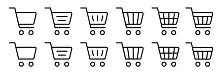 Linear icons of shopping carts. A set of shopping cards. Vectorのイラスト素材