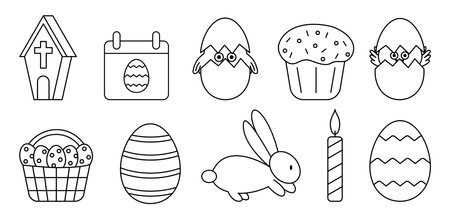 Easter icon set. Linear Easter symbolsのイラスト素材