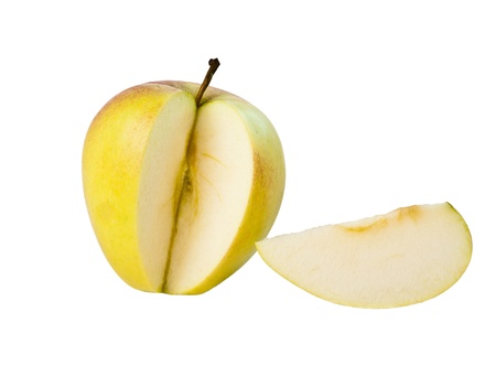 The cut apple on the white isolated backgraundの写真素材