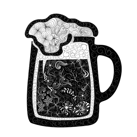 Illustration "Beer" was created in doodling style in black and white colors. Painted image is isolated on white background.のイラスト素材