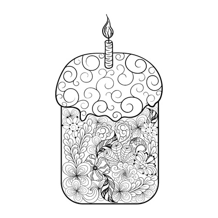 Illustration "Easter cake" was created in doodling style. Painted image is isolated on white background. It  can be used as postcard.のイラスト素材