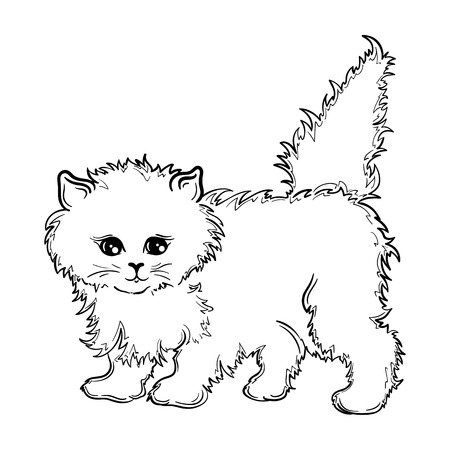 Illustration "Kitten" was created in black and white colors.  Painted image is isolated on white background.のイラスト素材