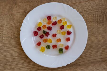 Jelly Bears on white plate from top view