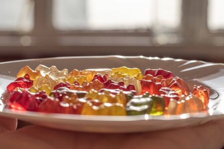 Sunny Jelly Bears on white plateの写真素材