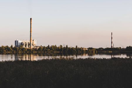 Old Garbage incineration plants on Lake bank. The problem of waste processingの写真素材