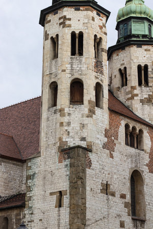 Romanesque Church with Stone Towersの写真素材