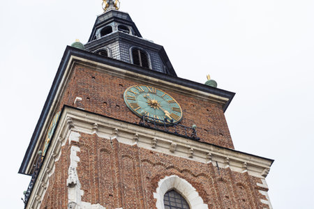Krakow Town Hall Tower: Clock Face Close-upの写真素材