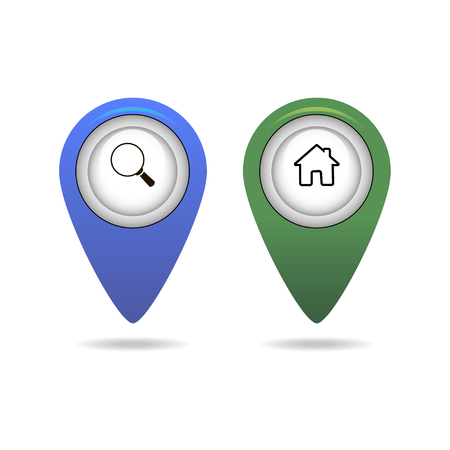 Map pointer with loupe and home iconsのイラスト素材