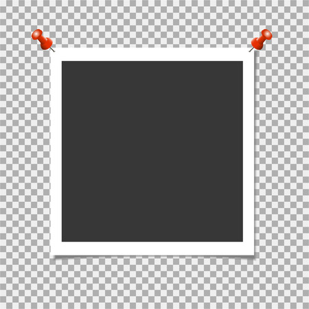 Photo frame with red pin on isolate background. Vector template for your trendy and stylish photo or imageのイラスト素材