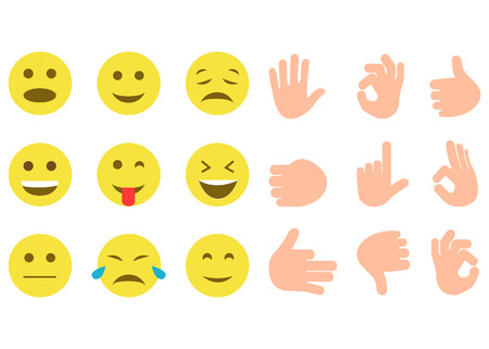 Set of yellow smile and Hand gestures on white backgroundのイラスト素材