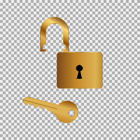 Gold lock key icon on the grey backgroundのイラスト素材