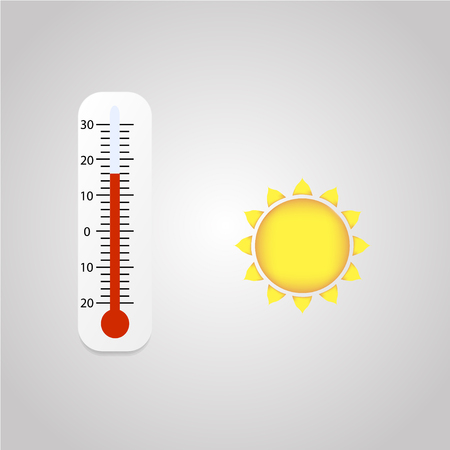 White thermometer icon and sun on a grey backgroundのイラスト素材