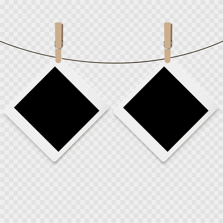 Photo frame with white contour and clip on a grey backgroundのイラスト素材