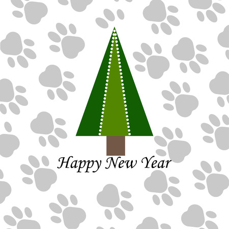Happy New Year. Paw print background. Vector illustrationのイラスト素材