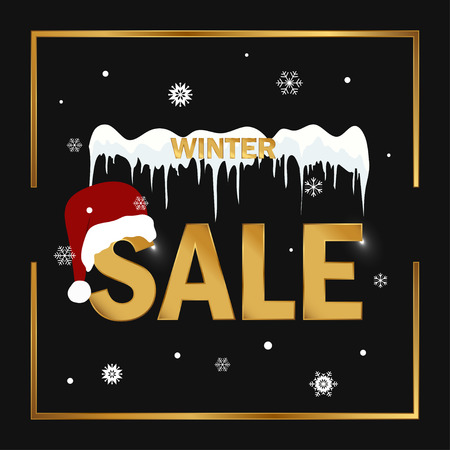 Winter sale tag on a black background. Christmas and New Year winter sale discount banner.のイラスト素材