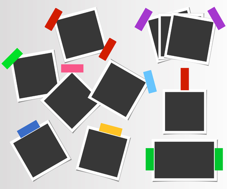 Set of photo frame with color adhesive tape. Vector template for your trendy photo or imageのイラスト素材