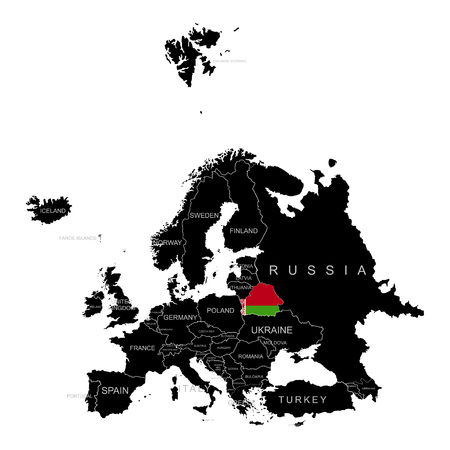 Territory of Belarus on Europe map on a white backgroundのイラスト素材