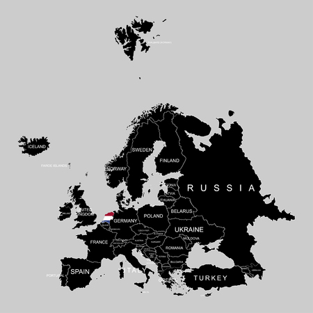 Territory of the Netherlands on Europe map on a grey backgroundのイラスト素材