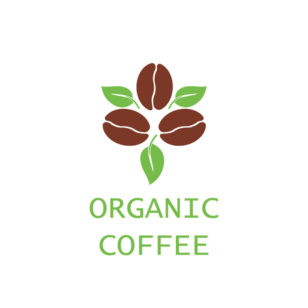 Coffee beans with leaf on white background. Organic. Vector illustrationのイラスト素材