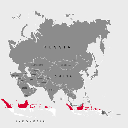 Territory of Indonesia on Asia continent. Flag of Indonesia. Vector illustrationのイラスト素材