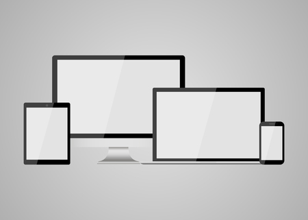 Collection of realistic modern blank screen lcd, led, TV, monitor, laptop, notebook, pad, phone on isolate backgroundのイラスト素材