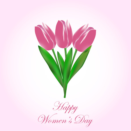 International Women's Day. 8 th March. Spring holiday. Pink tulips. Bunch of flowers. Holiday greetings. Greeting card. Vector illustrationのイラスト素材