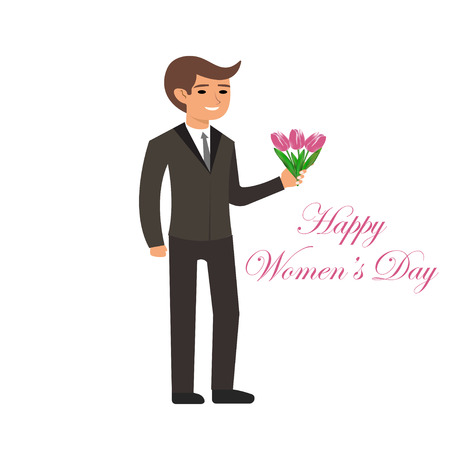International Women's Day. 8 th March. Spring holiday. Pink tulips. Bunch of flowers. Holiday greetings. Greeting card. Vector illustrationのイラスト素材