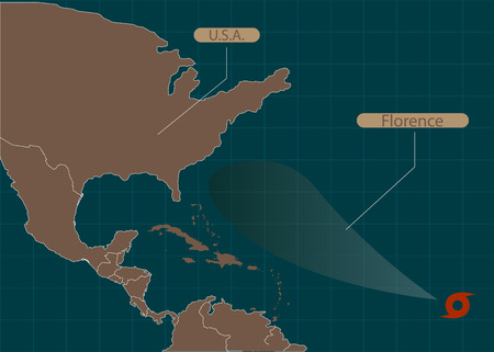 Territory of United States of America. South Carolina, North Carolina, Virginia. Hurricane - storm Florence. Hurricane damage. Vector illustrationのイラスト素材