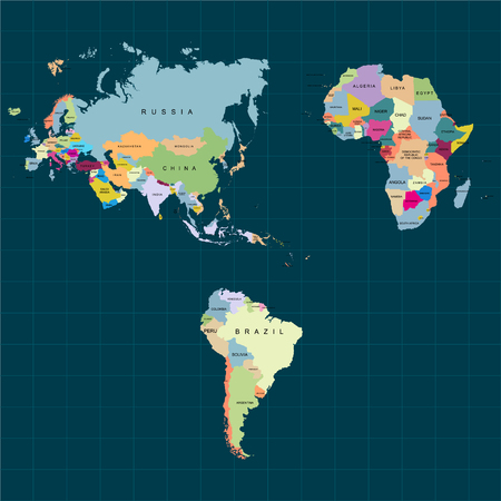 Territory of continents - Africa, Europe, Asia, Eurasia, South America. Dark background. Vector illustrationのイラスト素材