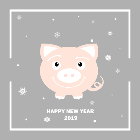 Happy New Year. 2019. Year of pig. Gray background. Vector illustrationのイラスト素材