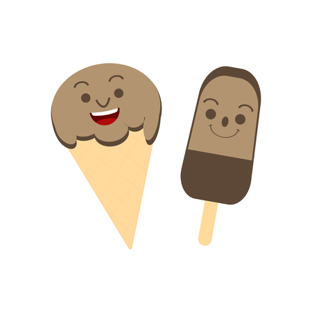 Cute ice cream cartoon in kawaii style. Vector illustrationのイラスト素材