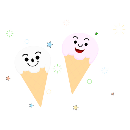 Cute ice cream cartoon in kawaii style. Vector illustrationのイラスト素材