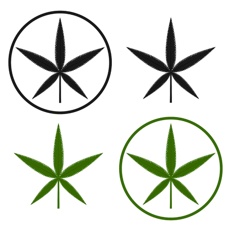 Green and black cannabis leaf on the white bakground. Herbal cannabis. Hemp leaf symbol. Vector illustrationのイラスト素材
