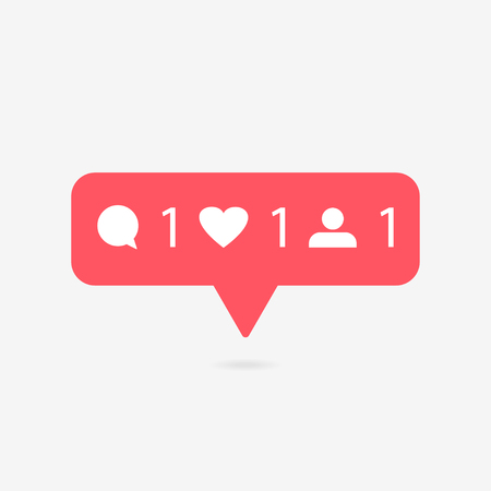 Red heart and speech buttons. Counter in social media on a gray background. Vector illustrationのイラスト素材