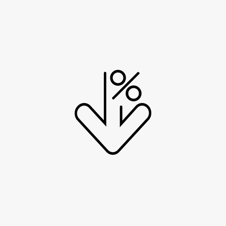 Percentage sign down. Arrow symbol reduction. Gray background. Vector illustrationのイラスト素材