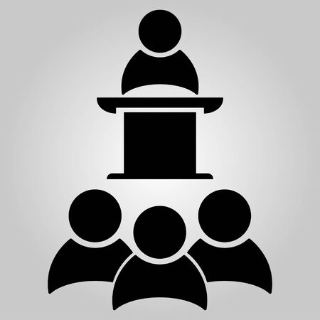Business meeting, discussion. Public Speaker on the pedestal. Teamwork activity. White Collar Worker. Vector illustrationのイラスト素材