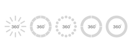 Collection of loading progress bars. Circle shape. 360-degree view. White background. Vector illustration.のイラスト素材