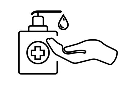 Hand sanitizer. Disinfector icon. Coronavirus Covid-19 prevention. Virus protection. Antibacterial liquid. Vector illustration.のイラスト素材