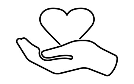 Heart in hand icon. Simple symbols with black color contour. Vector illustration.のイラスト素材