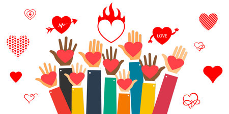 Collection of heart forms. Design element for wallpapers, wedding invitations, greeting cards, valentine cards. Hands with hearts. Vector illustration. EPS 10のイラスト素材