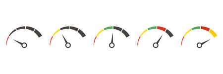 Speedometer, tachometer, indicator icons. Performance measurement. White background. Vector...