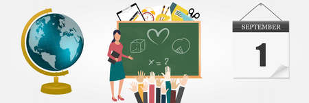 Back to school. Education. Children's hands. 1st September. Autumn. Calendar. Vector illustration. EPS 10のイラスト素材