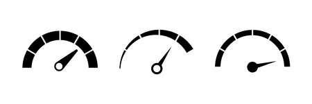 Speedometer, tachometer, indicator icons. Performance measurement. White background. Vector illustration. EPS 10のイラスト素材