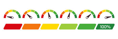 Speedometer, tachometer, indicator icons. Performance measurement. White background. Vector...