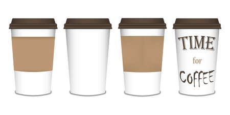 Set of disposable coffee cups. Realistic 3D illustrations of coffee cup. Plastic cups for coffee, tea. vector illustrationのイラスト素材