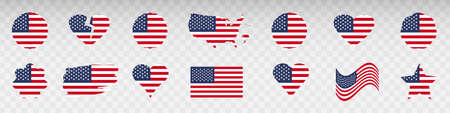 Flag of USA in different forms. Territory of USA with flag. vector illustrationのイラスト素材