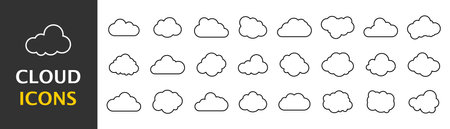 Collection of vector clouds on white background. Set of simple icons in silhouette. Vector illustration. EPS 10のイラスト素材