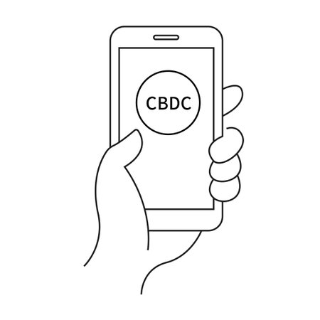 Smart phone in hand with text CBDC. Touch screen. World technology. CBDC Central Bank Digital Currency. Vector illustrationのイラスト素材
